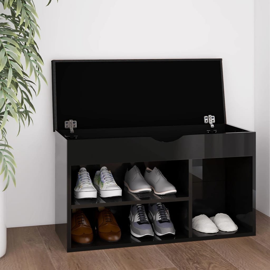 Vidaxl schoenenbank met kussen 80x30x47 cm hout hoogglans zwart