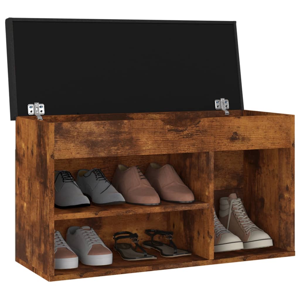 Vidaxl schoenenbank met kussen 80x30x47 cm bewerkt hout gerookt eiken