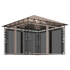 VidaXL Prieel met klamboe en LED-lichtslinger 3x3x2,73 m taupe