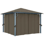 VidaXL Prieel met gordijn en LED-lichtslinger 3x3 m aluminium taupe