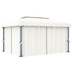 VidaXL Prieel met gordijn en LED-lichtslinger 4x3 m crèmewit