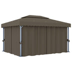 VidaXL Prieel met gordijn en LED-lichtslinger 4x3 m taupe