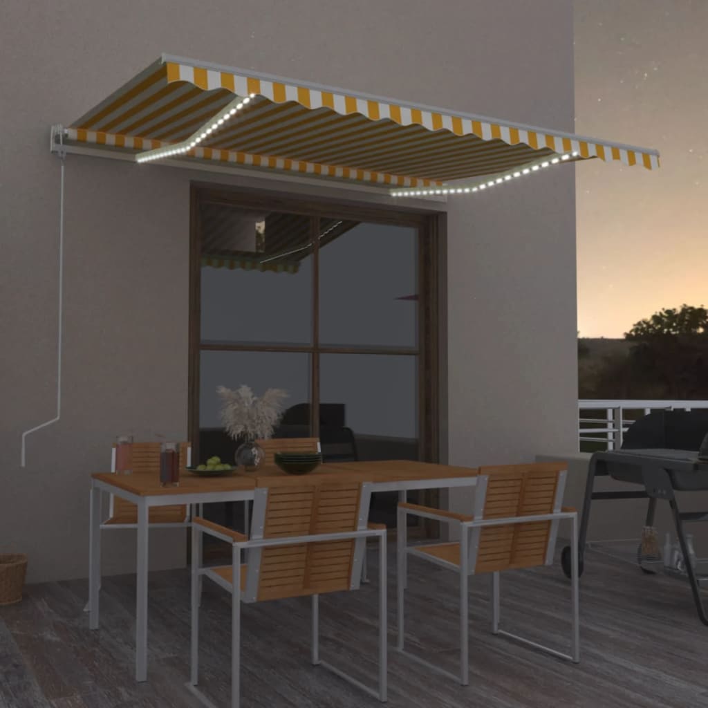 VidaXL Luifel automatisch met LED en windsensor 400x300 cm geel en wit