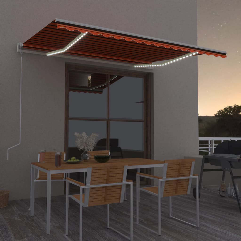 VidaXL Luifel automatisch met LED windsensor 400x300 cm oranje bruin