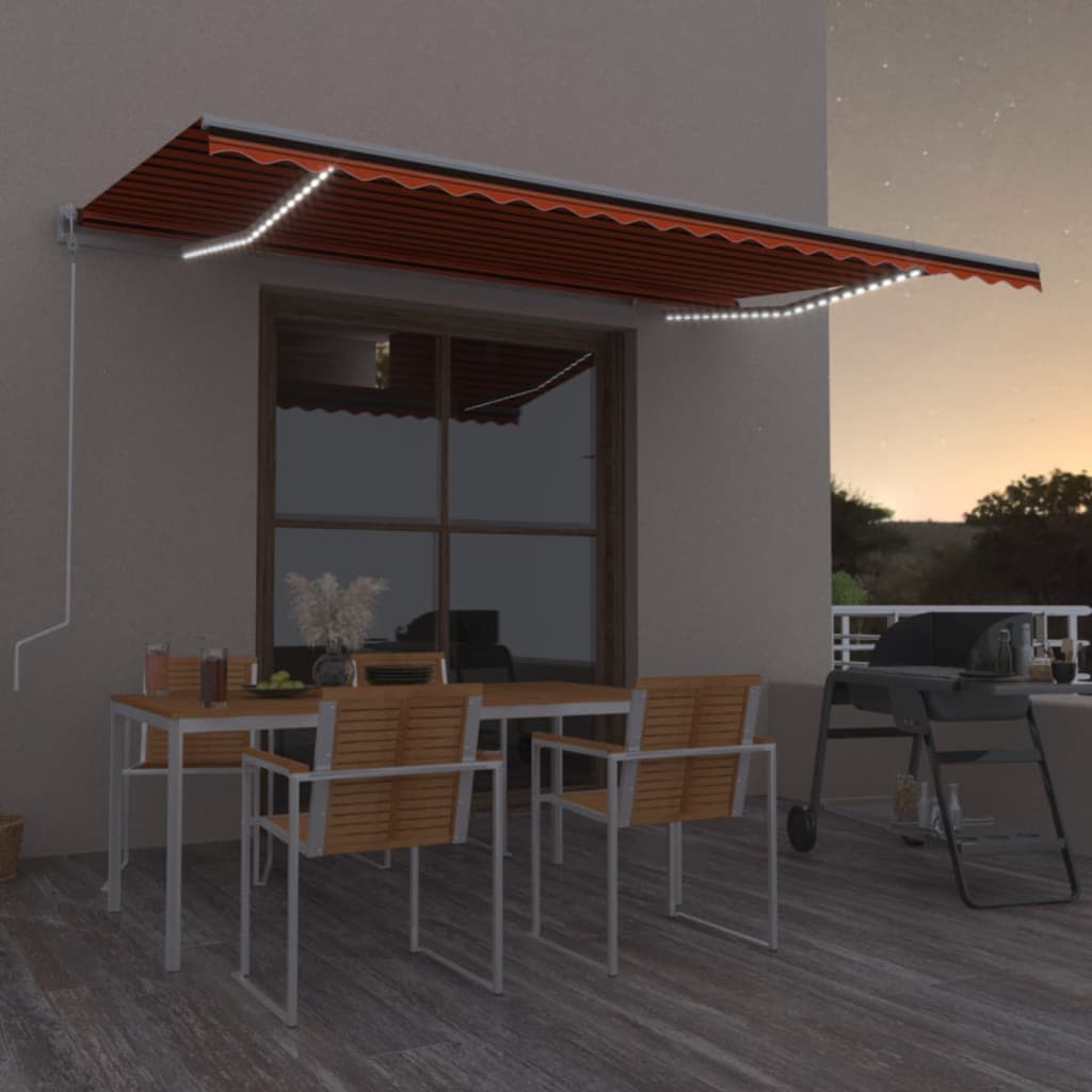 VidaXL Luifel automatisch met LED windsensor 500x300 cm oranje bruin