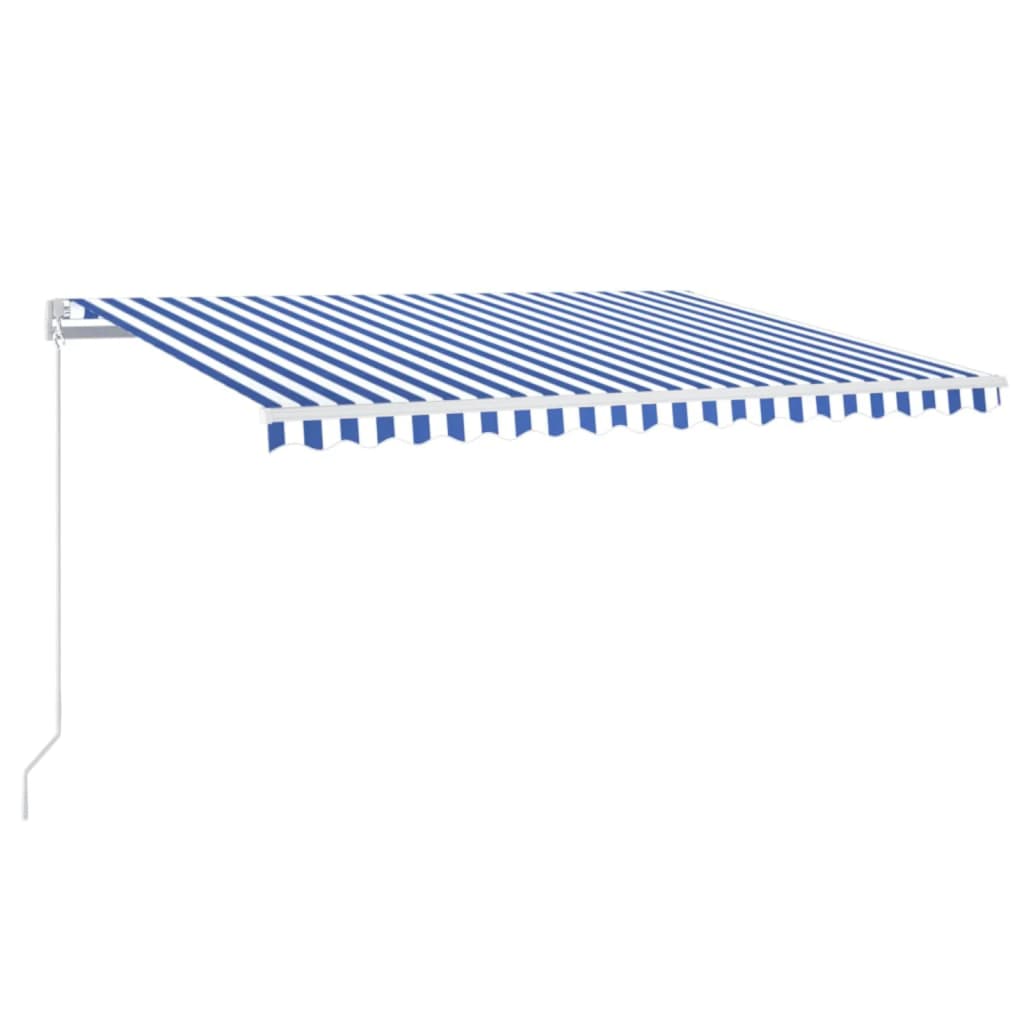 VidaXL Luifel handmatig uittrekbaar met LED 450x350 cm blauw en wit