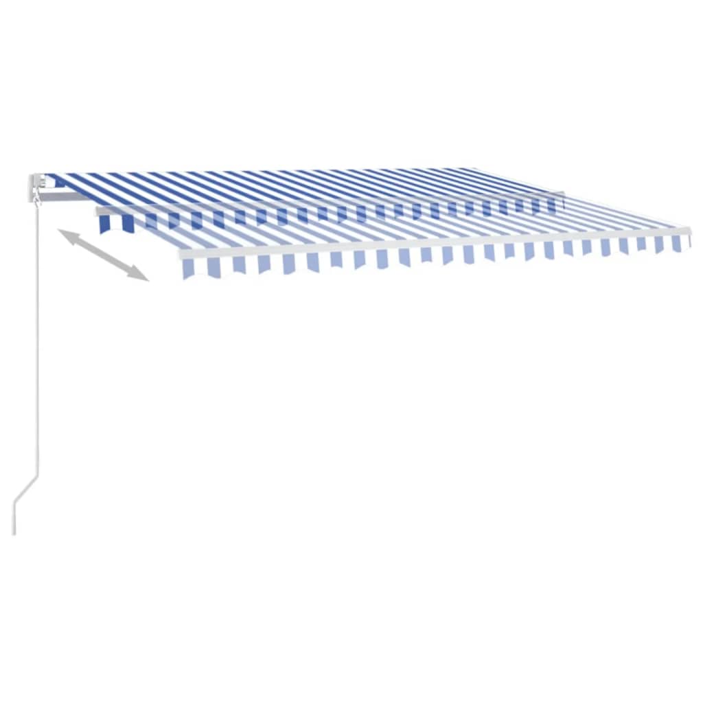 VidaXL Luifel handmatig uittrekbaar met LED 450x350 cm blauw en wit