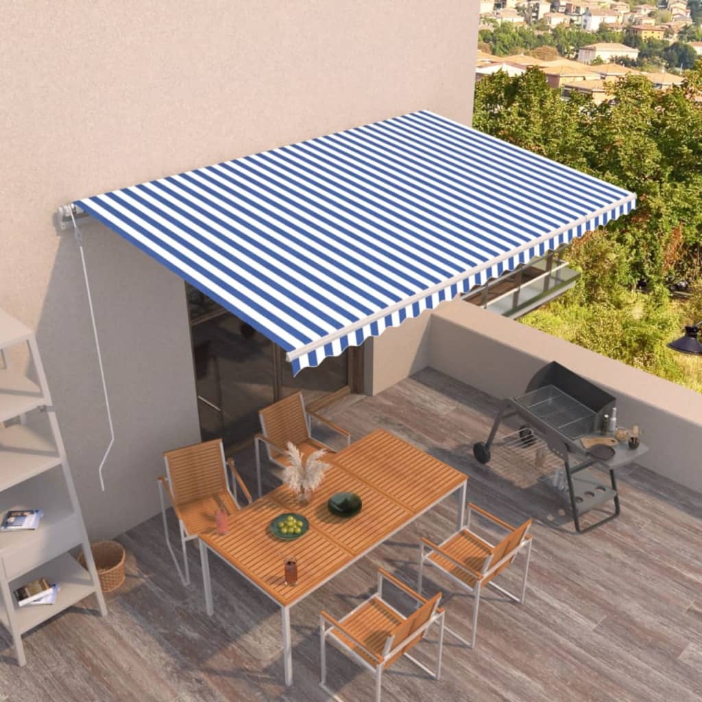 VidaXL Luifel automatisch uittrekbaar 500x350 cm blauw en wit