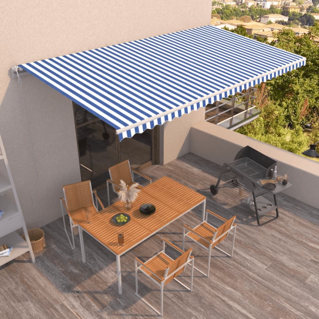 VidaXL Luifel automatisch uittrekbaar 600x350 cm blauw en wit