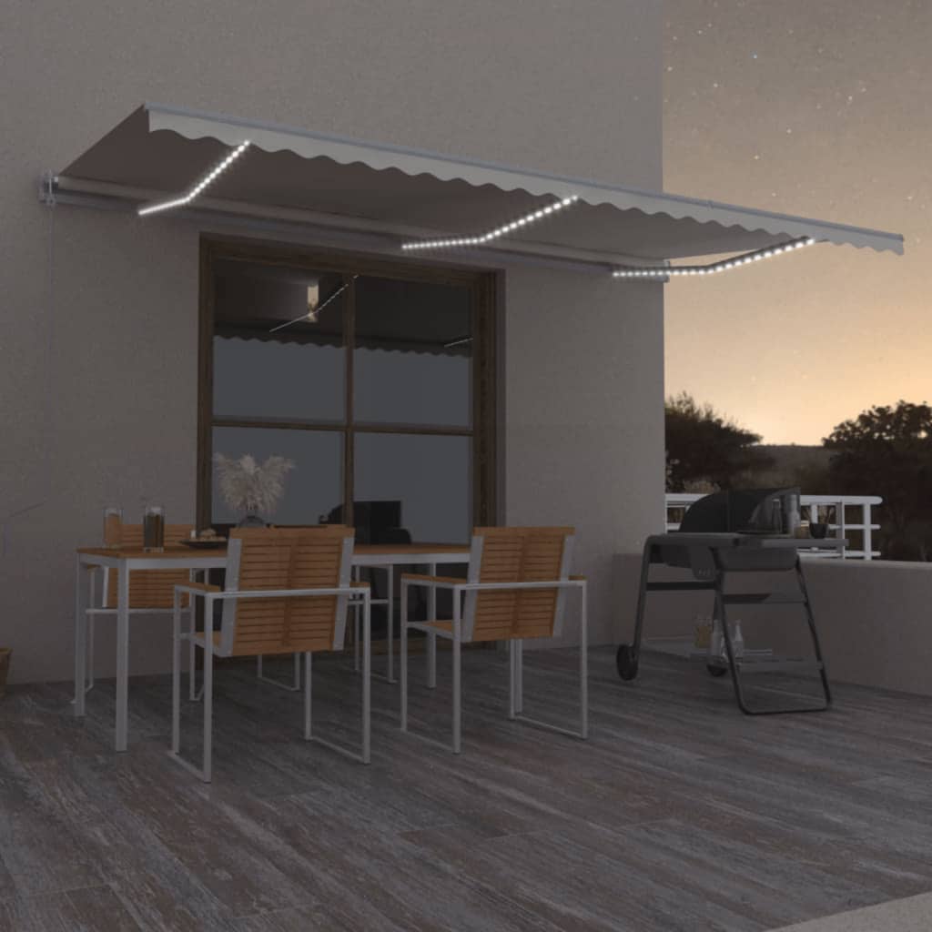 VidaXL Luifel automatisch met LED en windsensor 600x350 cm crèmekleur