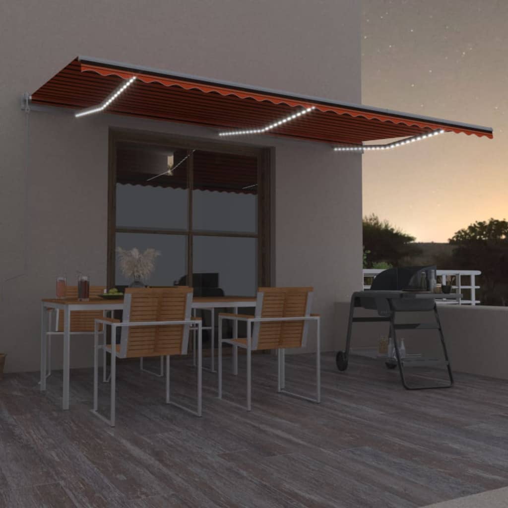 VidaXL Luifel automatisch met LED windsensor 600x350 cm oranje bruin