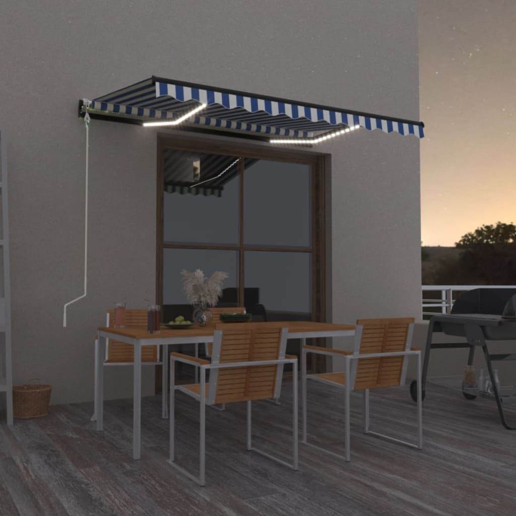 VidaXL Luifel automatisch met LED en windsensor 300x250 cm blauw wit