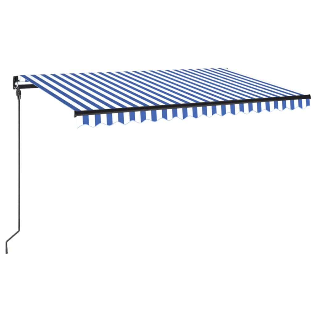 VidaXL Luifel handmatig uittrekbaar met LED 450x300 cm blauw en wit