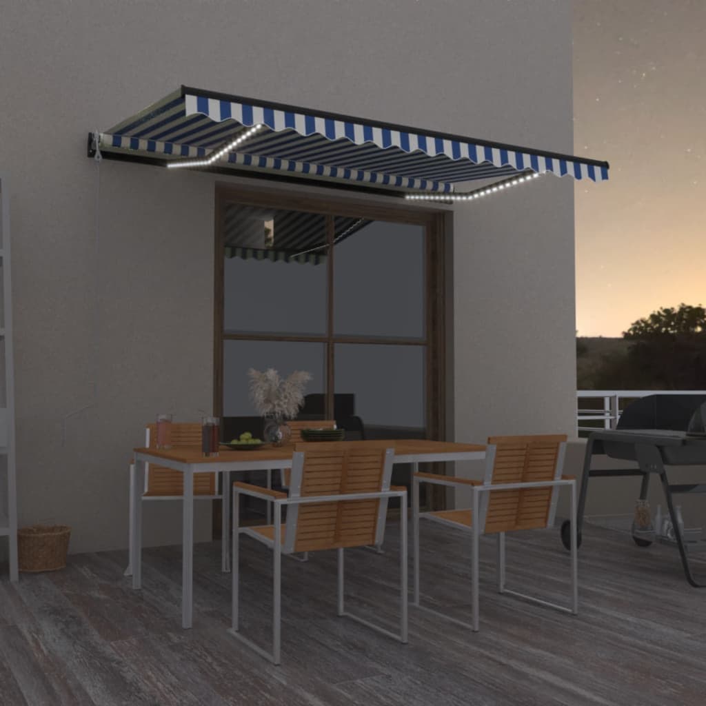 VidaXL Luifel automatisch met LED en windsensor 450x300 cm blauw wit