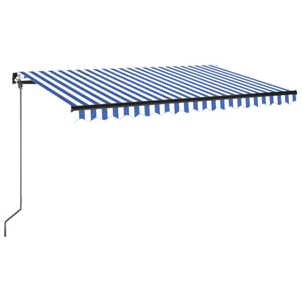 VidaXL Luifel handmatig uittrekbaar met LED 400x350 cm blauw en wit