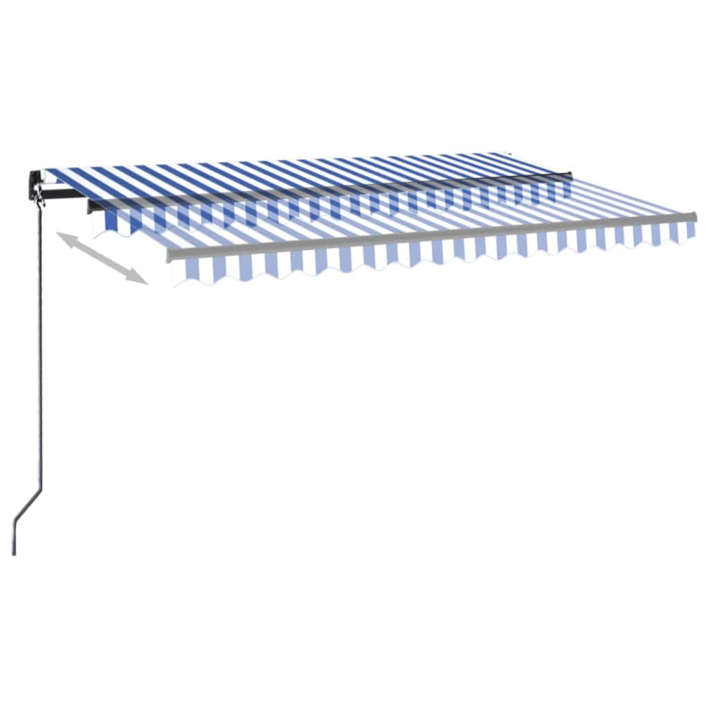 VidaXL Luifel handmatig uittrekbaar met LED 400x350 cm blauw en wit