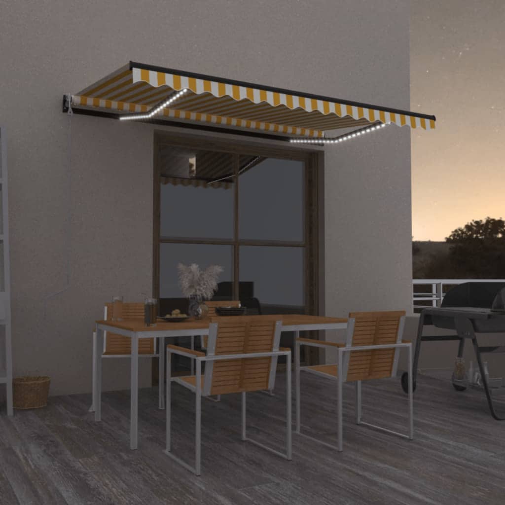 VidaXL Luifel automatisch met LED en windsensor 450x350 cm geel wit