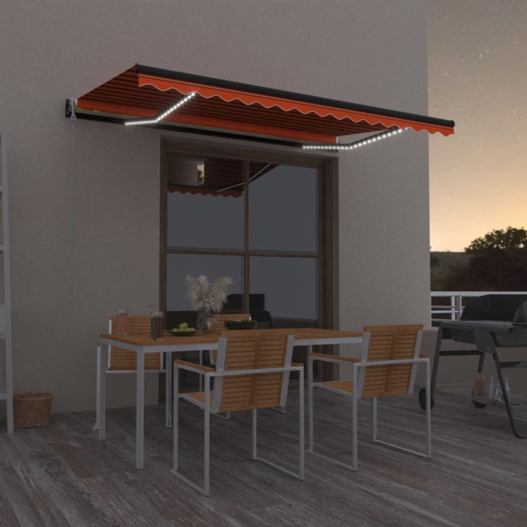 VidaXL Luifel automatisch met LED windsensor 450x350 cm oranje bruin