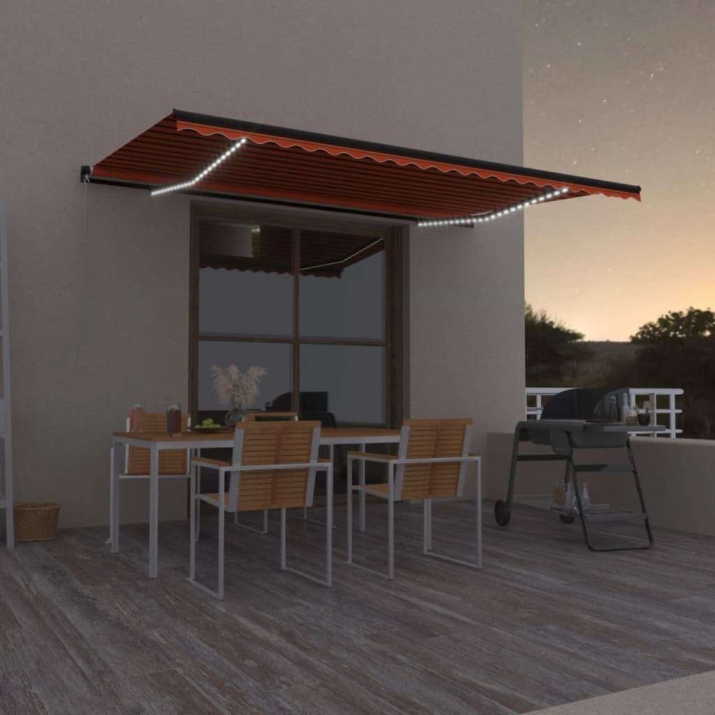 VidaXL Luifel handmatig uittrekbaar met LED 500x350 cm oranje en bruin