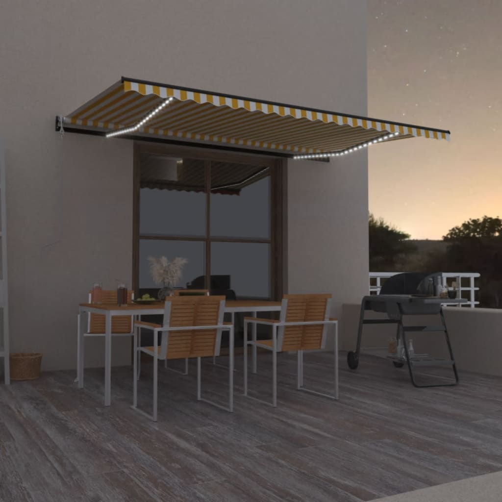 VidaXL Luifel automatisch met LED en windsensor 500x350 cm geel wit