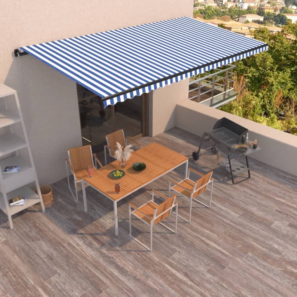 VidaXL Luifel handmatig uittrekbaar 600x350 cm blauw en wit