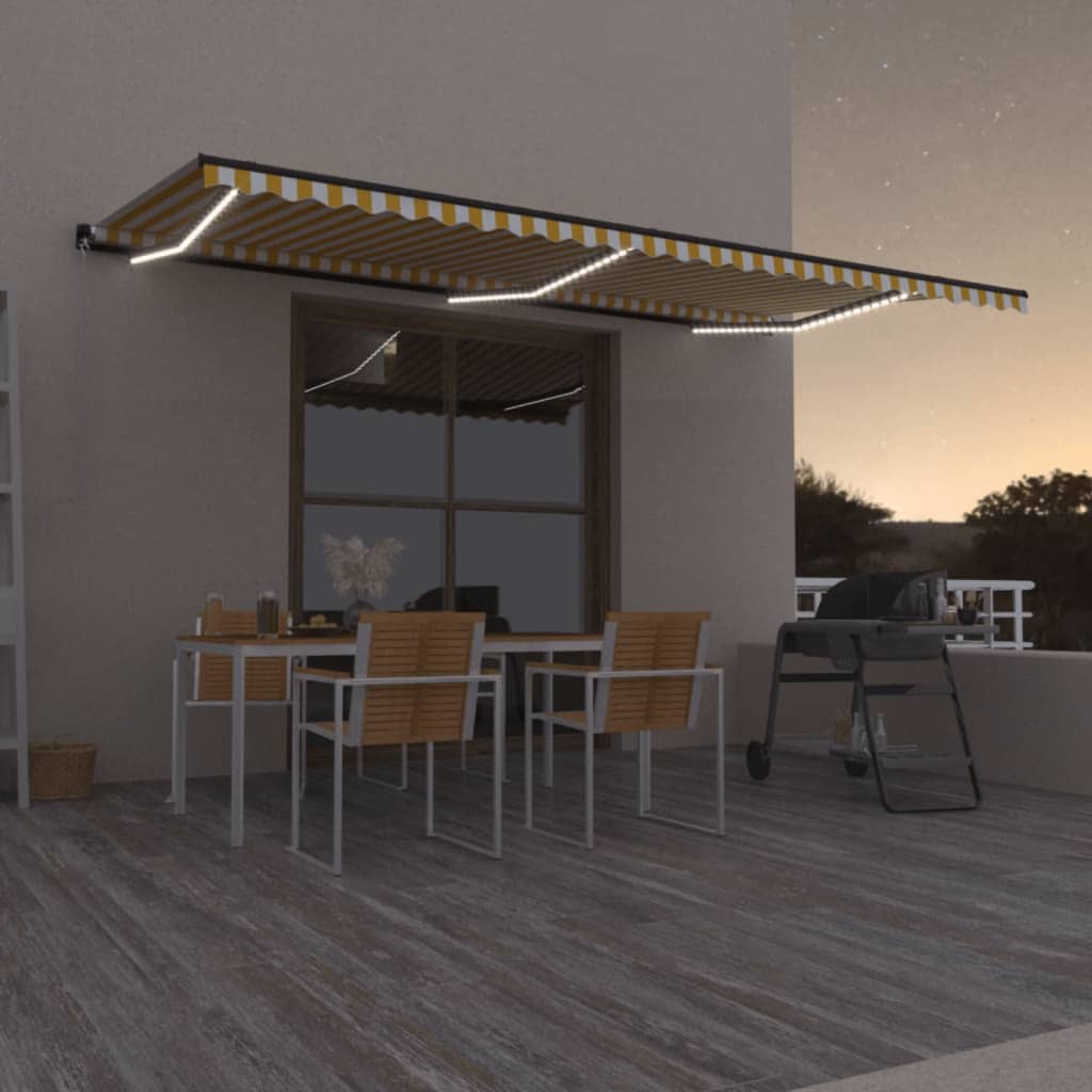 VidaXL Luifel handmatig uittrekbaar met LED 600x350 cm geel en wit