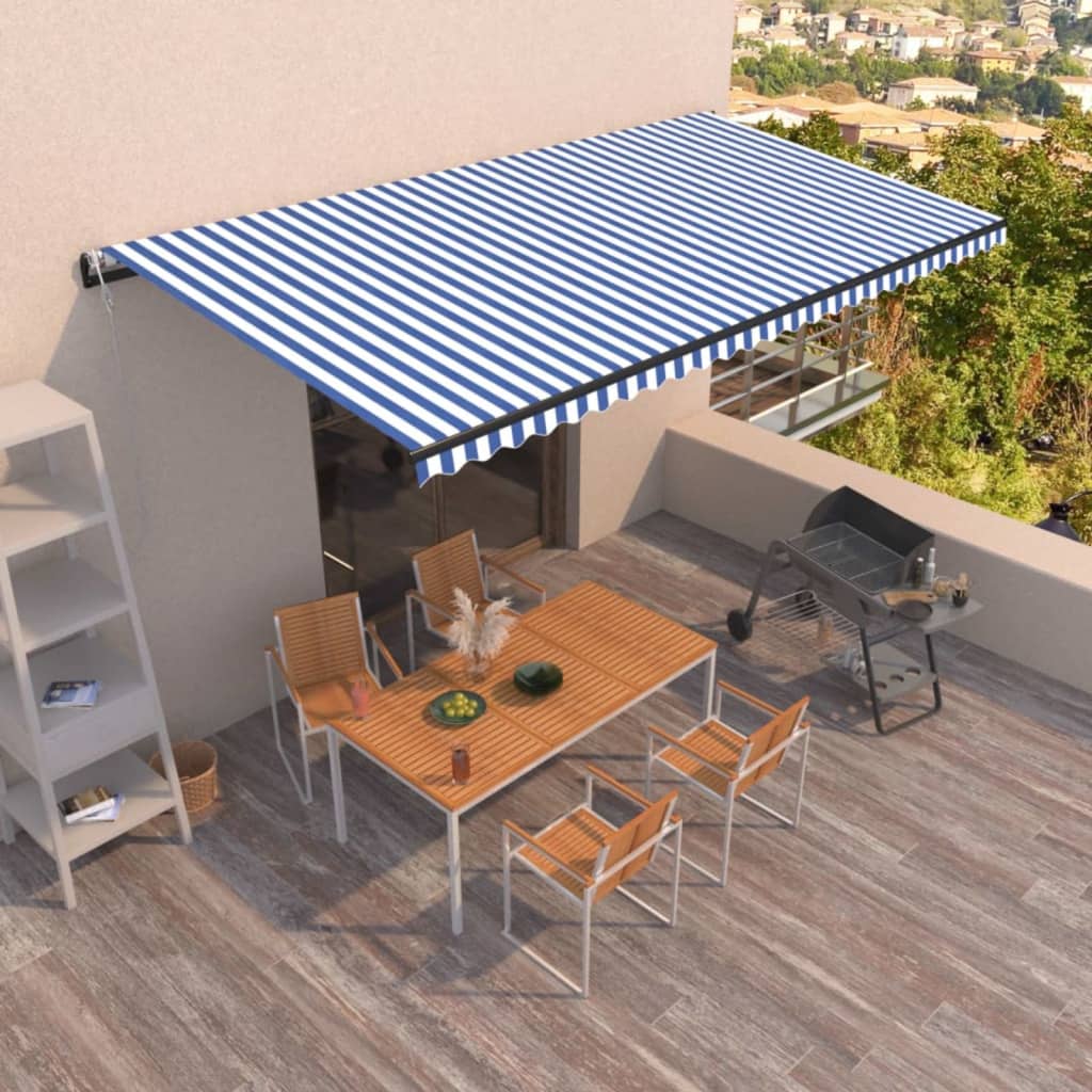 VidaXL Luifel automatisch uittrekbaar 600x350 cm blauw en wit