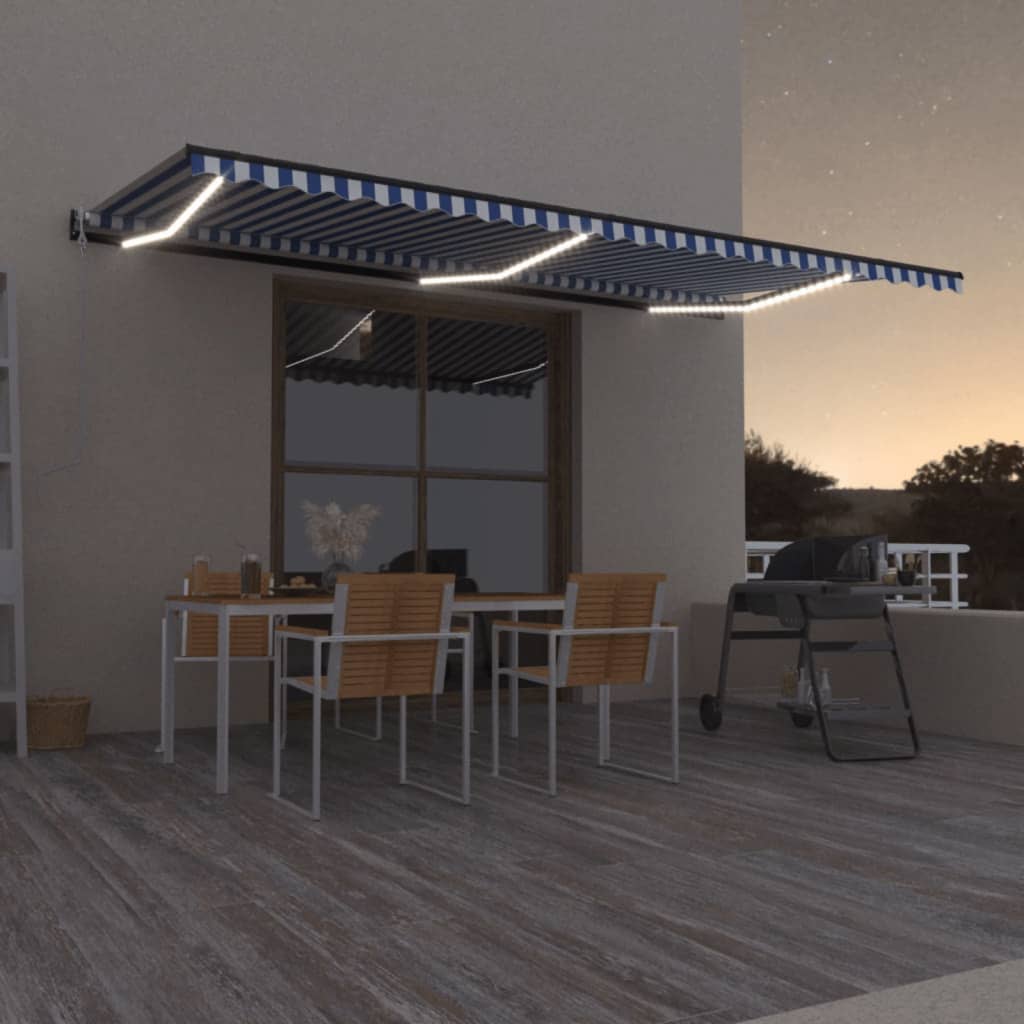 VidaXL Luifel automatisch met LED en windsensor 600x350 cm blauw wit