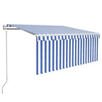 VidaXL Luifel met rolgordijn, LED en windsensor 3x2,5 m blauw en wit
