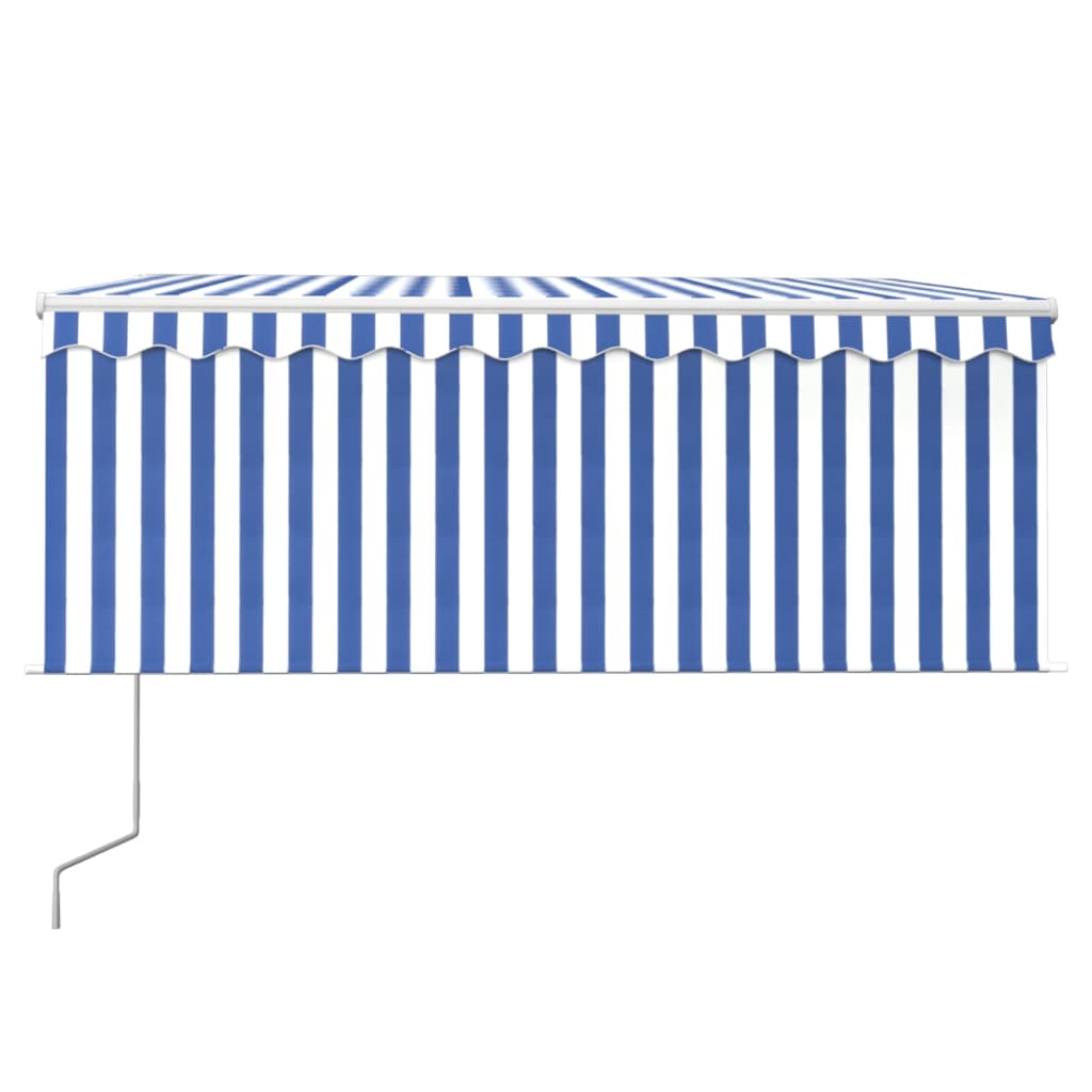 VidaXL Luifel met rolgordijn, LED en windsensor 3x2,5 m blauw en wit