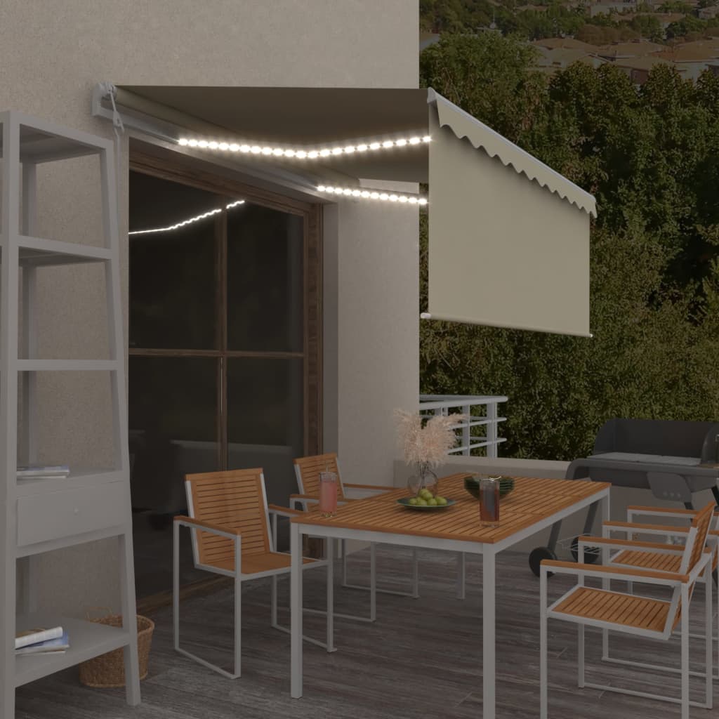 VidaXL Luifel automatisch met gordijn, LED en windsensor 3x2,5 m crème
