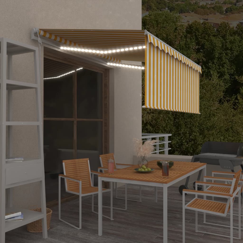 VidaXL Luifel automatisch met gordijn LED windsensor 3x2,5 m geel wit