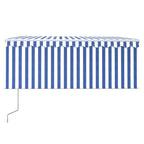 VidaXL Luifel met rolgordijn, LED en windsensor 3,5x2,5 m blauw en wit