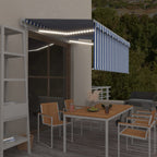 VidaXL Luifel met rolgordijn, LED en windsensor 3,5x2,5 m blauw en wit