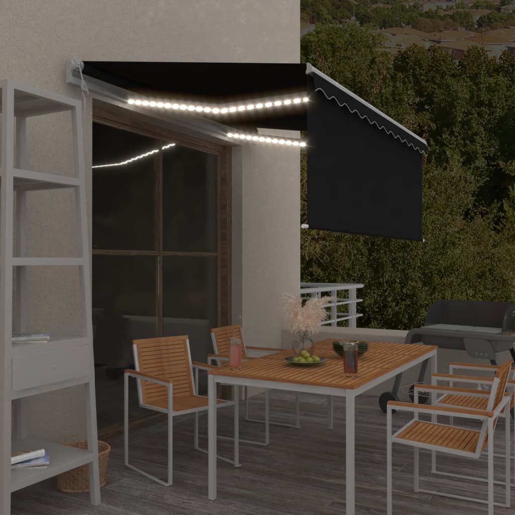 Vidaxl luifel met rolgordijn, led en windsensor 3,5x2,5 m antraciet