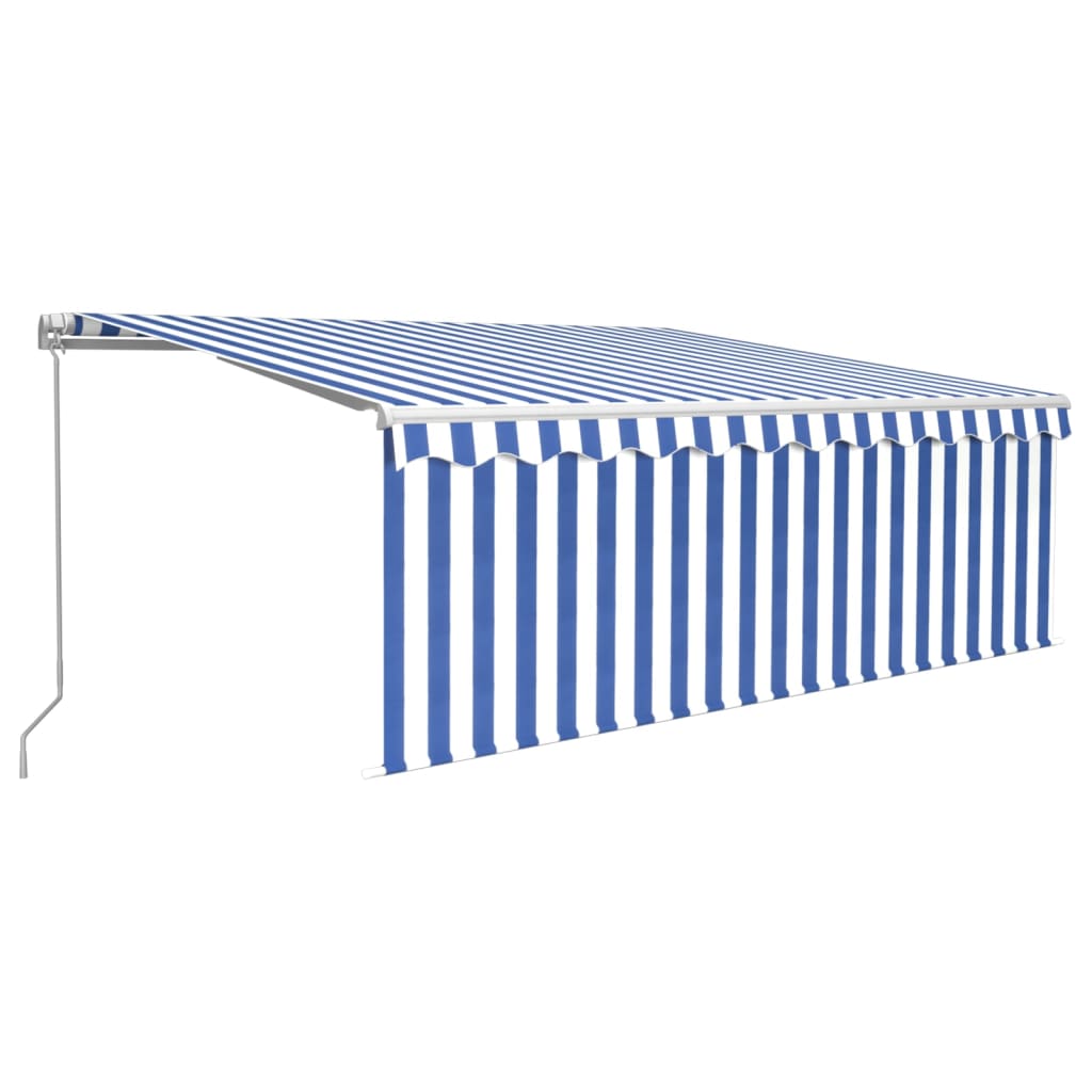 Vidaxl luifel handmatig uittrekbaar met rolgordijn 4x3 m blauw en wit