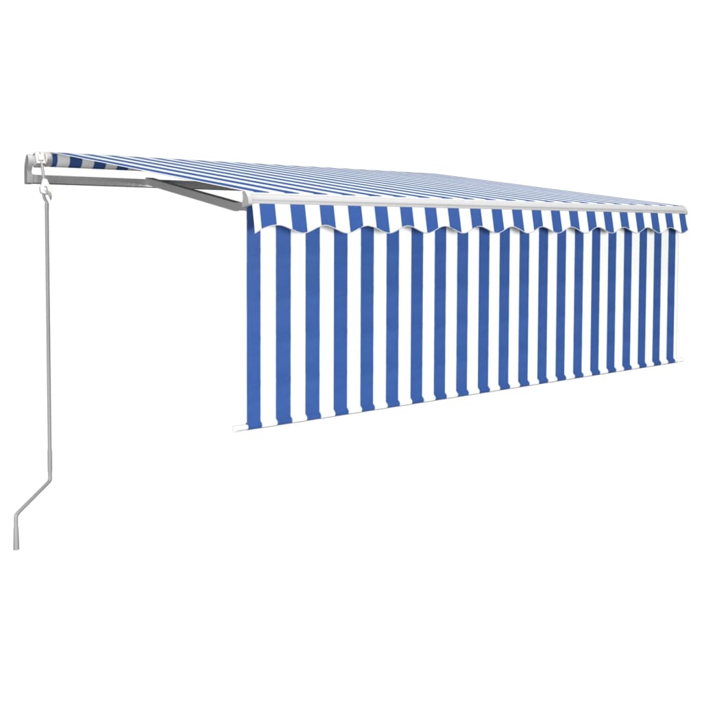 VidaXL Luifel automatisch uittrekbaar met rolgordijn 4x3 m blauw wit