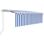 VidaXL Luifel automatisch rolgordijn LED windsensor 4x3 m blauw en wit