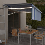 VidaXL Luifel automatisch rolgordijn LED windsensor 4x3 m blauw en wit