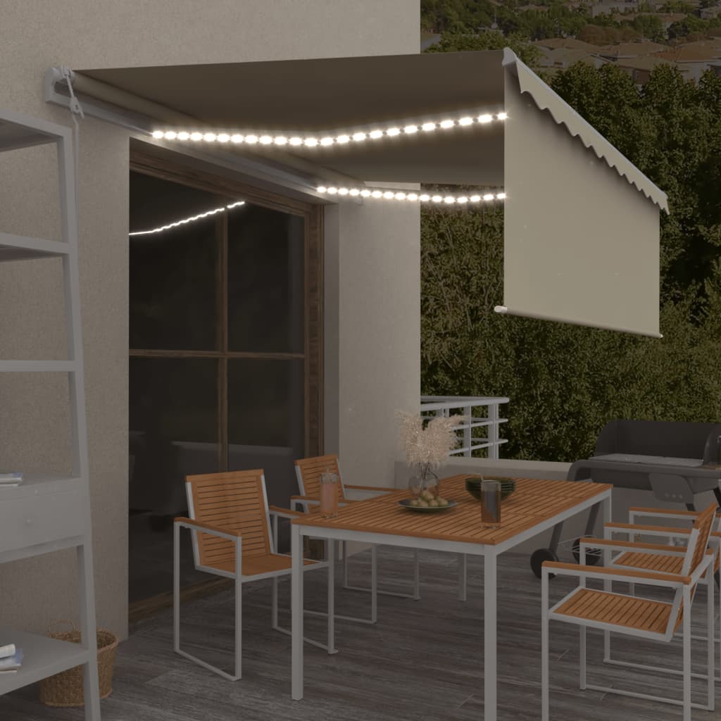 VidaXL Luifel automatisch met rolgordijn, LED en windsensor 4x3m crème