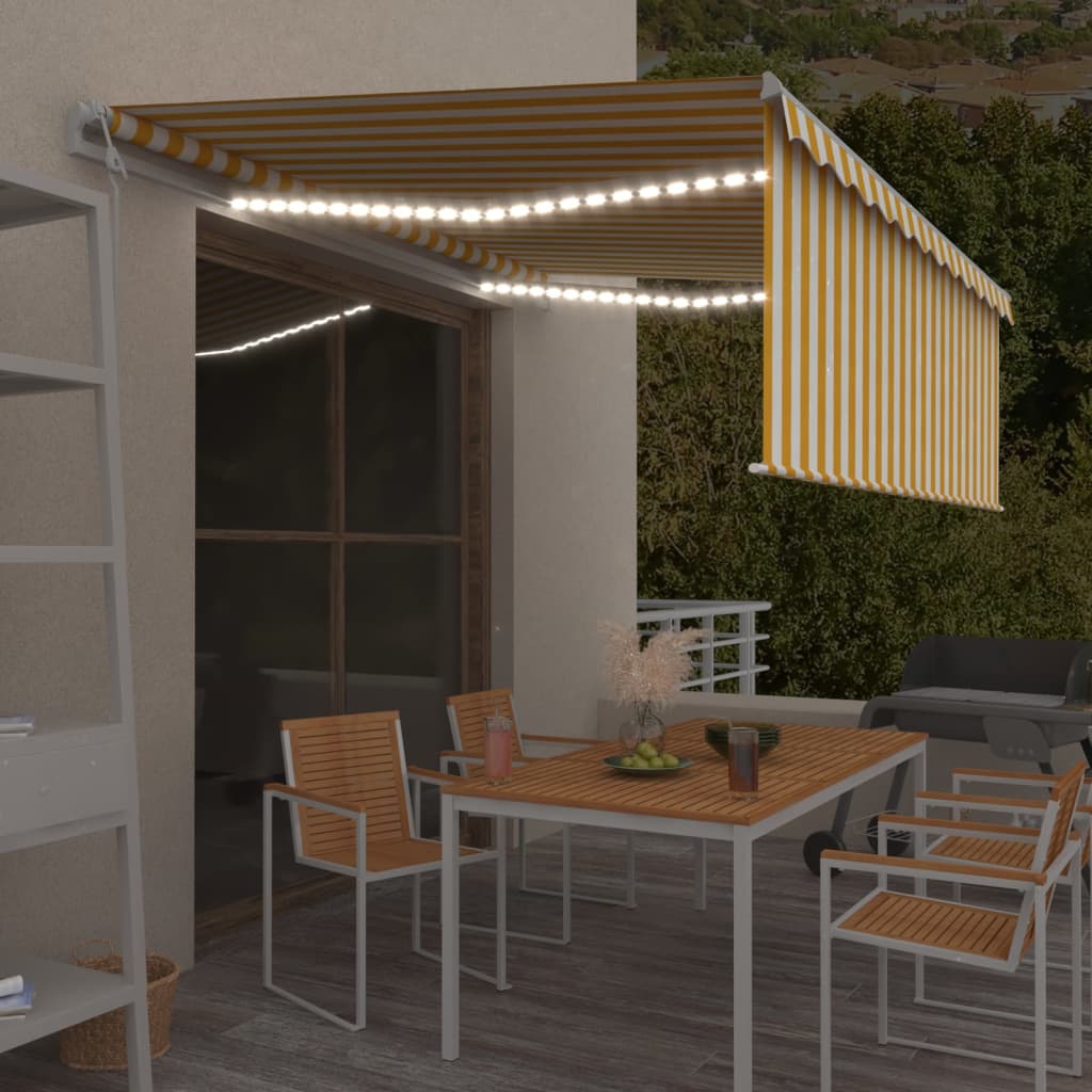 VidaXL Luifel automatisch met rolgordijn LED windsensor 4x3 m geel wit