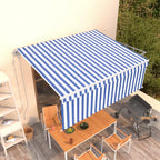 VidaXL Luifel automatisch uittrekbaar met rolgordijn 4,5x3 m blauw wit