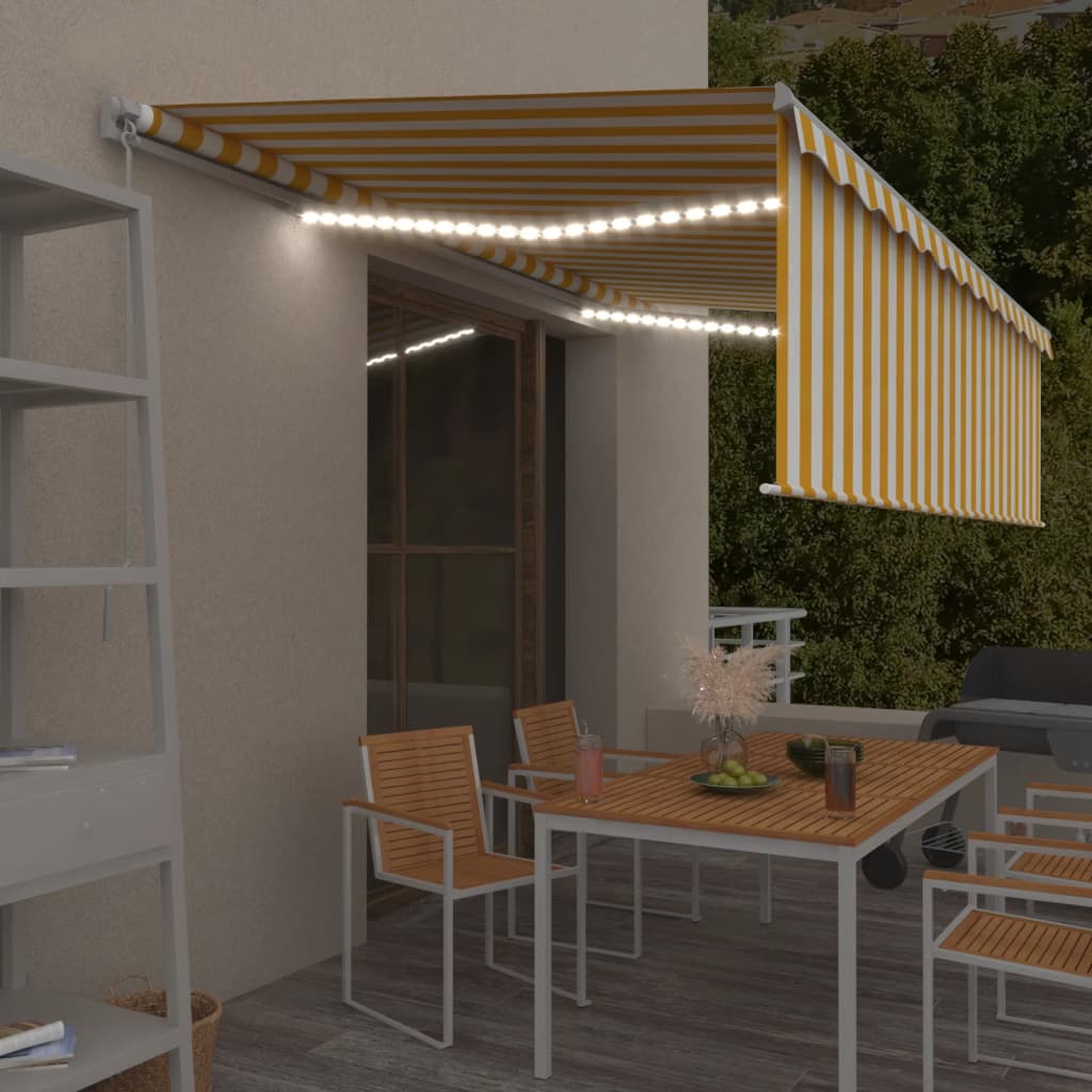 VidaXL Luifel handmatig uittrekbaar met rolgordijn LED 5x3 m geel wit