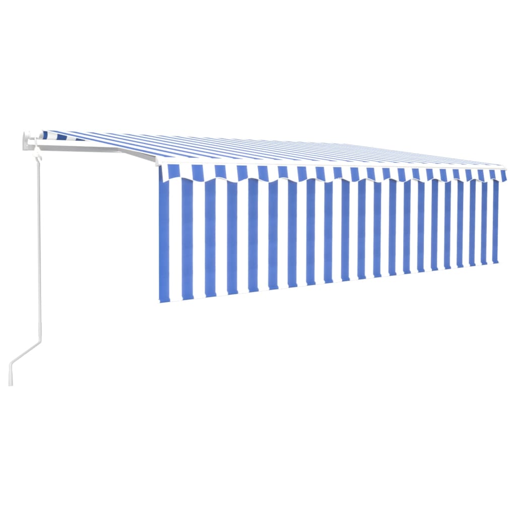 VidaXL Luifel automatisch uittrekbaar met rolgordijn 5x3m blauw en wit