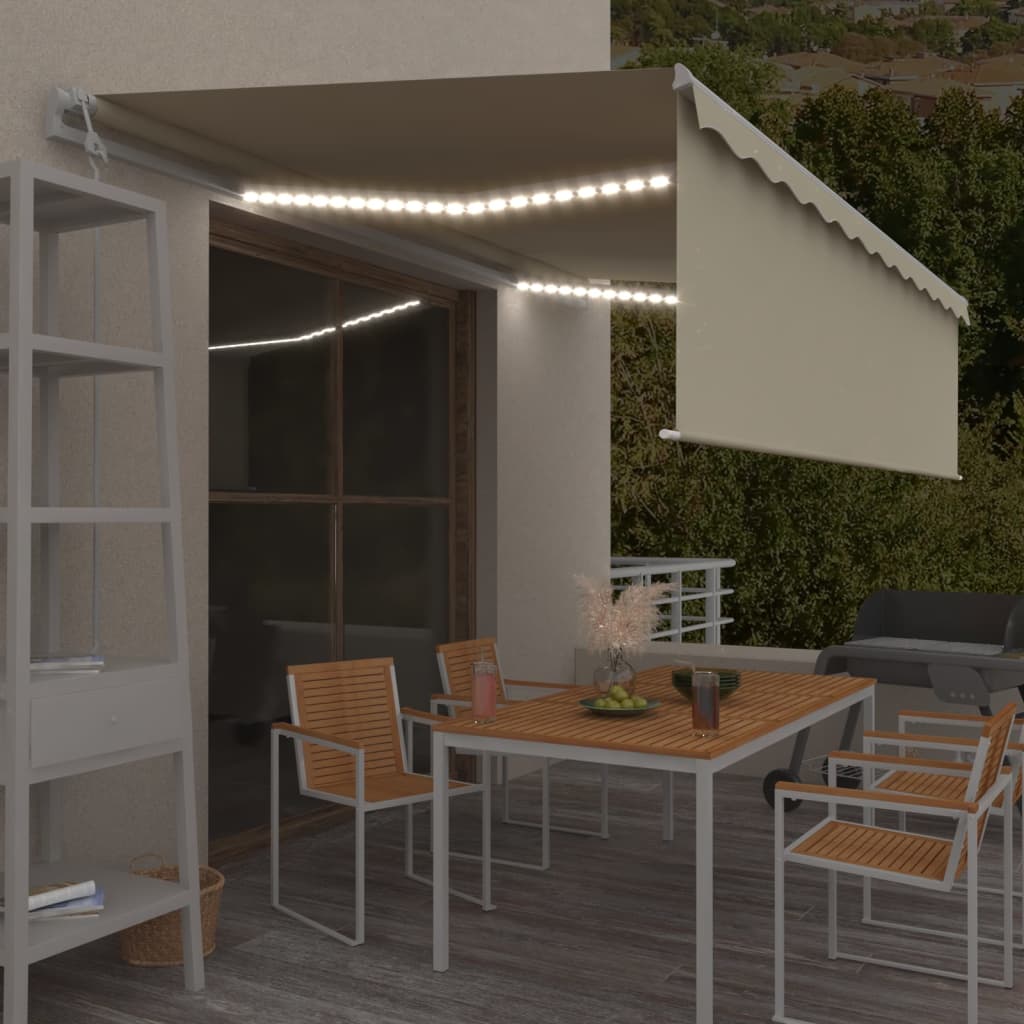 VidaXL Luifel automatisch met rolgordijn LED windsensor 5x3 m crème