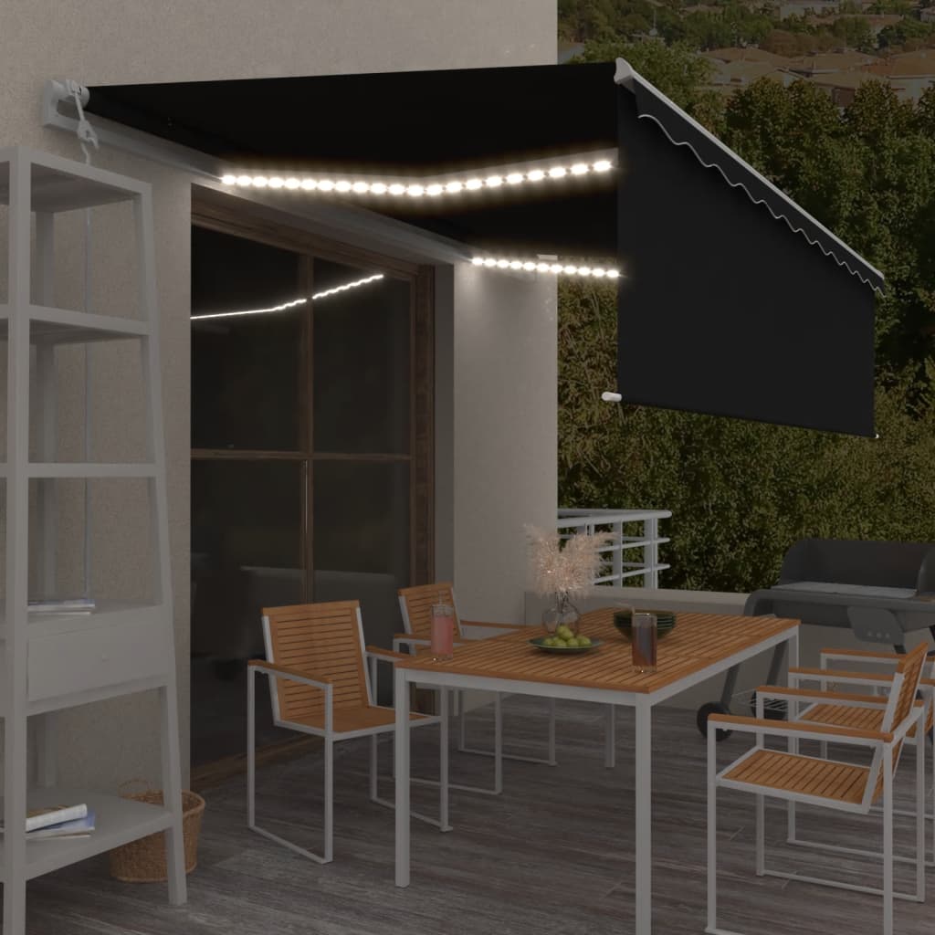 VidaXL Luifel automatisch rolgordijn LED windsensor 5x3 m antraciet