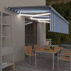 VidaXL Luifel handmatig uittrekbaar met rolgordijn LED 6x3 m blauw wit