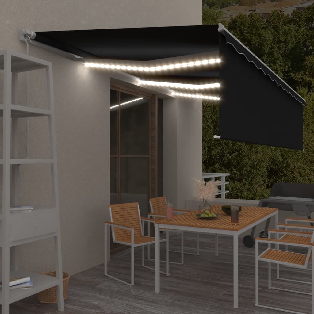 VidaXL Luifel handmatig uittrekbaar met rolgordijn LED 6x3 m antraciet