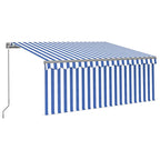 VidaXL Luifel handmatig uittrekbaar met rolgordijn 3x2,5 m blauw wit