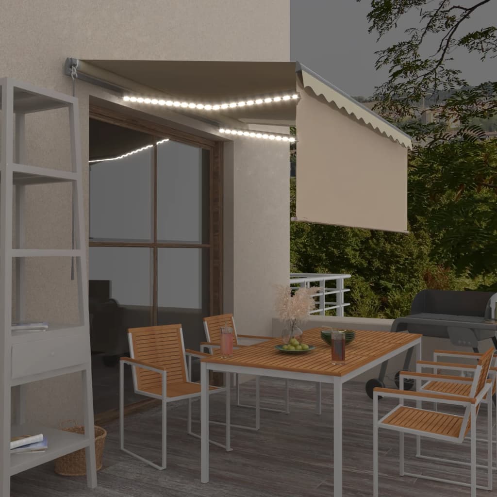 VidaXL Luifel handmatig uittrekbaar met rolgordijn LED 3x2,5 m crème